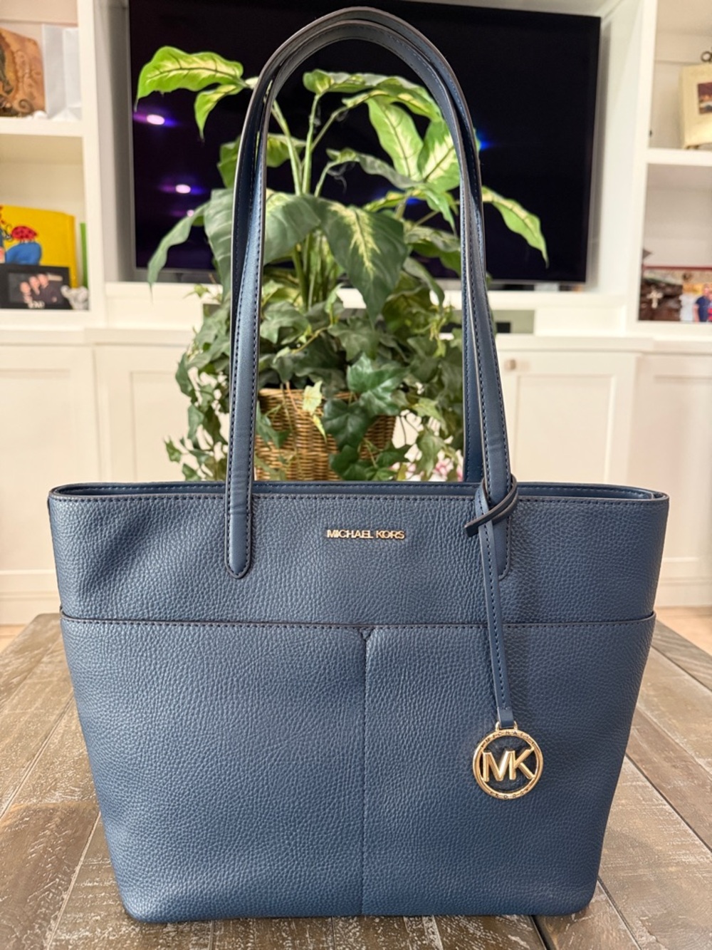 NWT Michael Kors Bedford Medium Top Zip Pocket Tote - Navy